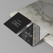スタイリッシュフェイク銀と黒パーソナライズされた スクエア名刺