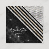 スタイリッシュフェイク銀と黒パーソナライズされた スクエア名刺 (正面)