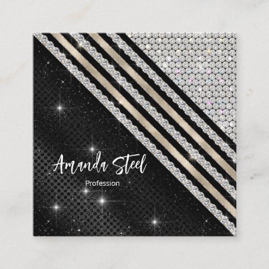 スタイリッシュフェイク銀と黒パーソナライズされた スクエア名刺 (正面)