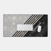 スタイリッシュフェイク銀と黒パーソナライズされた デスクマット (キーボード&マウス)