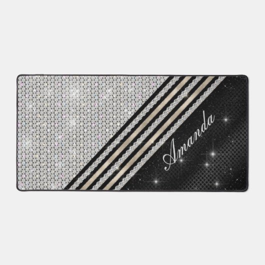 スタイリッシュフェイク銀と黒パーソナライズされた デスクマット (正面)