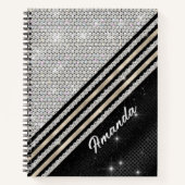 スタイリッシュフェイク銀と黒パーソナライズされた ノートブック (正面)