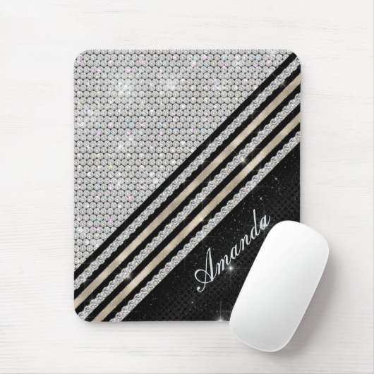 スタイリッシュフェイク銀と黒パーソナライズされた マウスパッド (マウス)