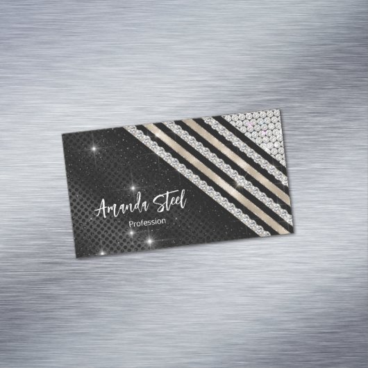スタイリッシュフェイク銀と黒パーソナライズされた マグネット名刺 (インサイチュ)