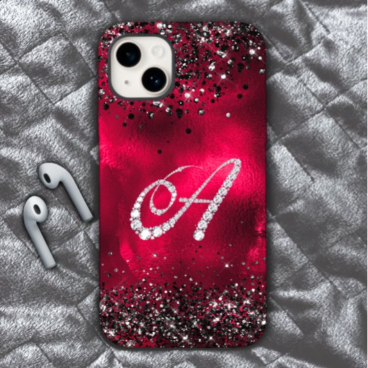 スタイリッシュフェイクCrystal rhinestone letter A red black Case-Mate iPhoneケース