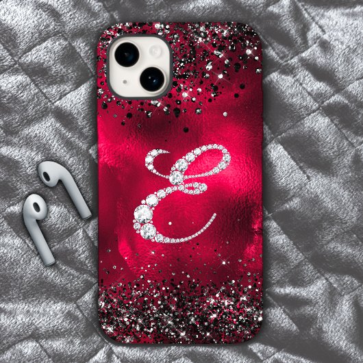 スタイリッシュフェイクCrystal rhinestone letter E red black Case-Mate iPhoneケース