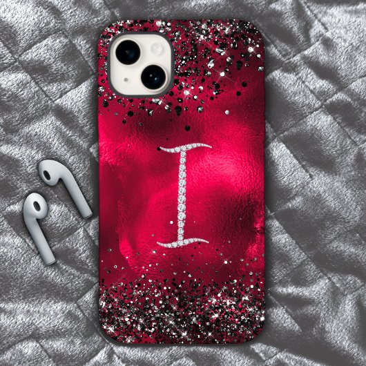 スタイリッシュフェイクCrystal rhinestone letter I red black Case-Mate iPhoneケース