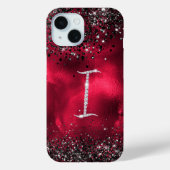 スタイリッシュフェイクCrystal rhinestone letter I red black Case-Mate iPhoneケース (裏面)