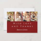 スタイリッシュフォトストッモダンプブルゴーニュ結婚レッド サンキューカード (正面)