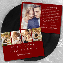 スタイリッシュフォトストッモダンプブルゴーニュ結婚レッド サンキューカード