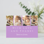 スタイリッシュフォトストリモダンップ薄紫結婚ラベンダー サンキューカード (スタンド正面)