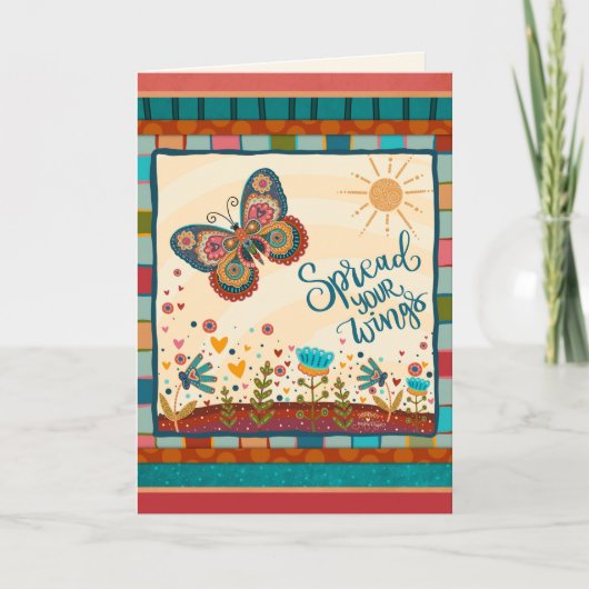 スタイリッシュフォークカラフルおもしろいバタフライグラード カード (正面)