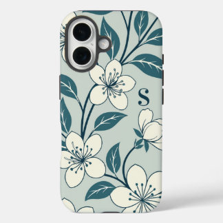 スタイリッシュフラワー ホワイトフラワーボタニカル柄 iPhone 16ケース