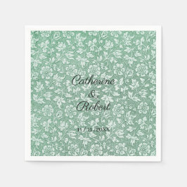 スタイリッシュフランスのヴィンテージセージ緑のフローラ名 スタンダードカクテルナプキン