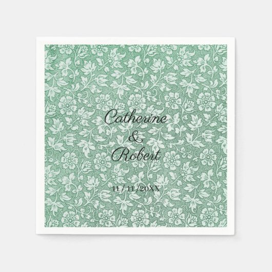 スタイリッシュフランスのヴィンテージセージ緑のフローラ名 スタンダードカクテルナプキン (正面)