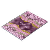 スタイリッシュフローラきらびやかな紫ピンクの金ゴールドモノグラム ノートブック (左側)