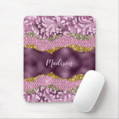スタイリッシュフローラきらびやかな紫ピンクの金ゴールドモノグラム マウスパッド (マウス)