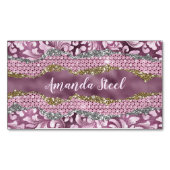 スタイリッシュフローラきらびやかな紫ピンクの金ゴールドモノグラム マグネット名刺 (正面)