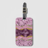 スタイリッシュフローラきらびやかな紫ピンクの金ゴールドモノグラム ラゲッジタグ (正面縦)