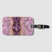 スタイリッシュフローラきらびやかな紫ピンクの金ゴールドモノグラム ラゲッジタグ (正面横)