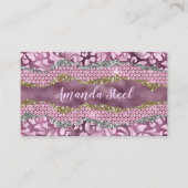 スタイリッシュフローラきらびやかな紫ピンクの金ゴールドモノグラム 名刺 (正面)