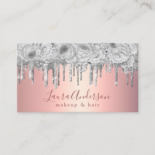 スタイリッシュフローラシルバーグリッタードリップメイクアップ&ヘア 名刺 (正面)