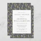 スタイリッシュフローラシンプルカスタムネイビーブライダルシャワー 招待状 (正面/裏面)