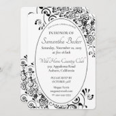 スタイリッシュフローラスクロールブライダルシャワー 招待状 (正面/裏面)