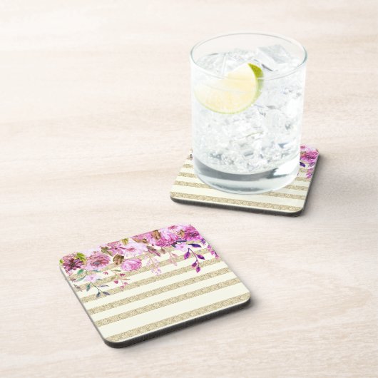 スタイリッシュフローラストライプの金ゴールド コースター (右側)