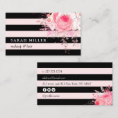 スタイリッシュフローラストライプ白黒メイクアップ 名刺 (正面/裏面)