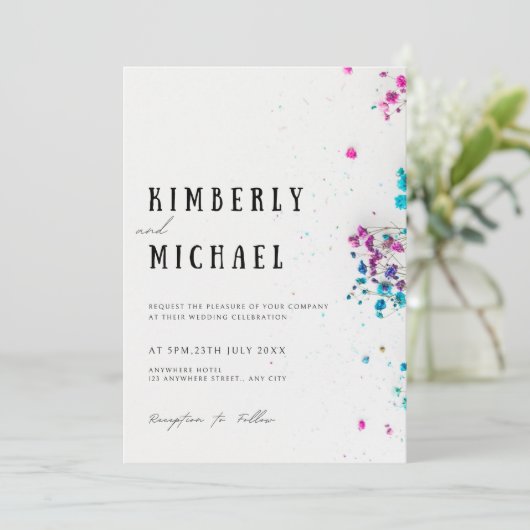 スタイリッシュフローラターコイズ日付の保存招待状 招待状 (スタンド正面)