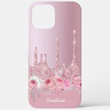 スタイリッシュフローラピンクローズ金ゴールドグリッター滴