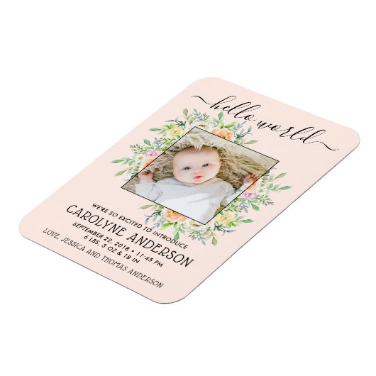 スタイリッシュフローラフレーム写真の誕生のお知らせ マグネット (左側)