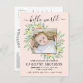 スタイリッシュフローラフレーム写真の誕生のお知らせ 案内ポストカード (正面/裏面)