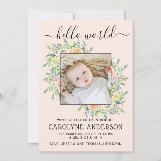 スタイリッシュフローラフレーム写真の誕生のお知らせ 案内状 (正面)