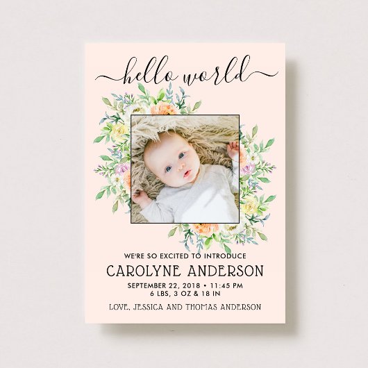 スタイリッシュフローラフレーム写真の誕生のお知らせ 案内状