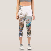 スタイリッシュフローラブルーバードレギンス芸術的自然 カプリレギンス (正面)