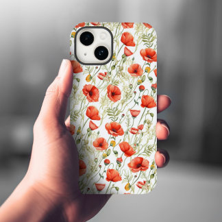 スタイリッシュフローラポピー水彩画 iPhone 14ケース