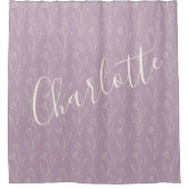 スタイリッシュフローララインアートパーソナライズされたダスティ薄紫 シャワーカーテン (正面)