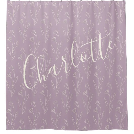 スタイリッシュフローララインアートパーソナライズされたダスティ薄紫 シャワーカーテン (正面)