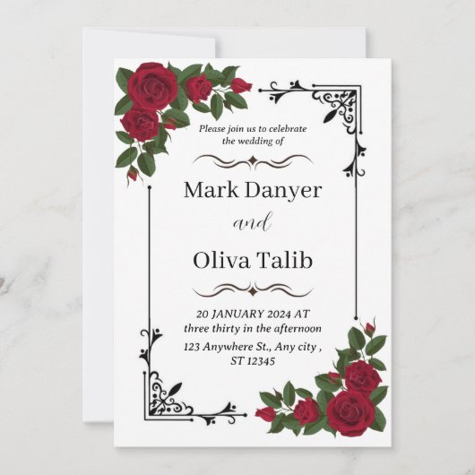 スタイリッシュフローラ結婚式招待状 | カスタマイズ可能 招待状 (正面)