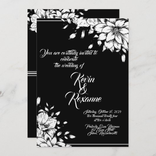 スタイリッシュフローラ結婚式招待状 招待状 (正面/裏面)