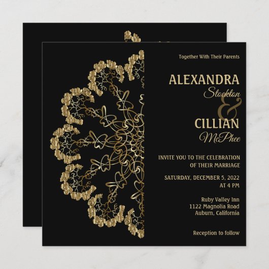 スタイリッシュフローラ結婚式招待状 招待状 (正面/裏面)