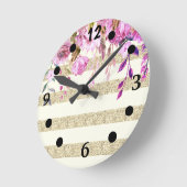 スタイリッシュフローラ金ゴールドストライプの ラウンド壁時計 (傾斜)