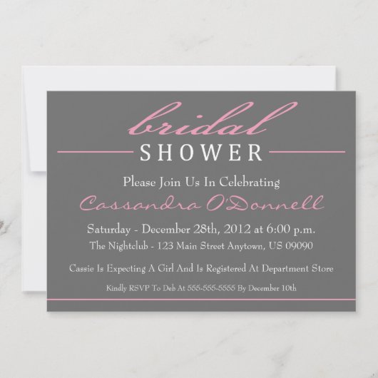 スタイリッシュブライダルシャワー招待状（ピンク） 招待状 (正面)