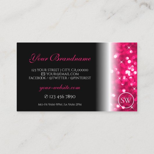 スタイリッシュブラックピンクきらめくグリッターイニシャルシック 名刺 (裏面)