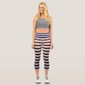 スタイリッシュブラック&ピンクモノグラムストライプ カプリレギンス (正面)