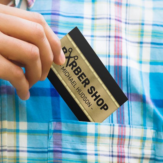 スタイリッシュブラック&金ゴールド男らし理容師 名刺