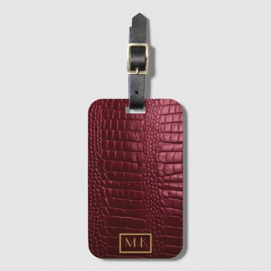 スタイリッシュブルゴーニュのワニモノグラムの模様 ラゲッジタグ (正面縦)