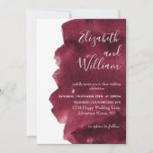 スタイリッシュブルゴーニュの水彩画結婚画 招待状 (正面)